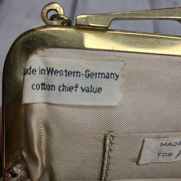 Lord & Taylor Small Clutch, Tapestry Handbag w/ Metal Golden Chain Vintage - Picture 5 of 10